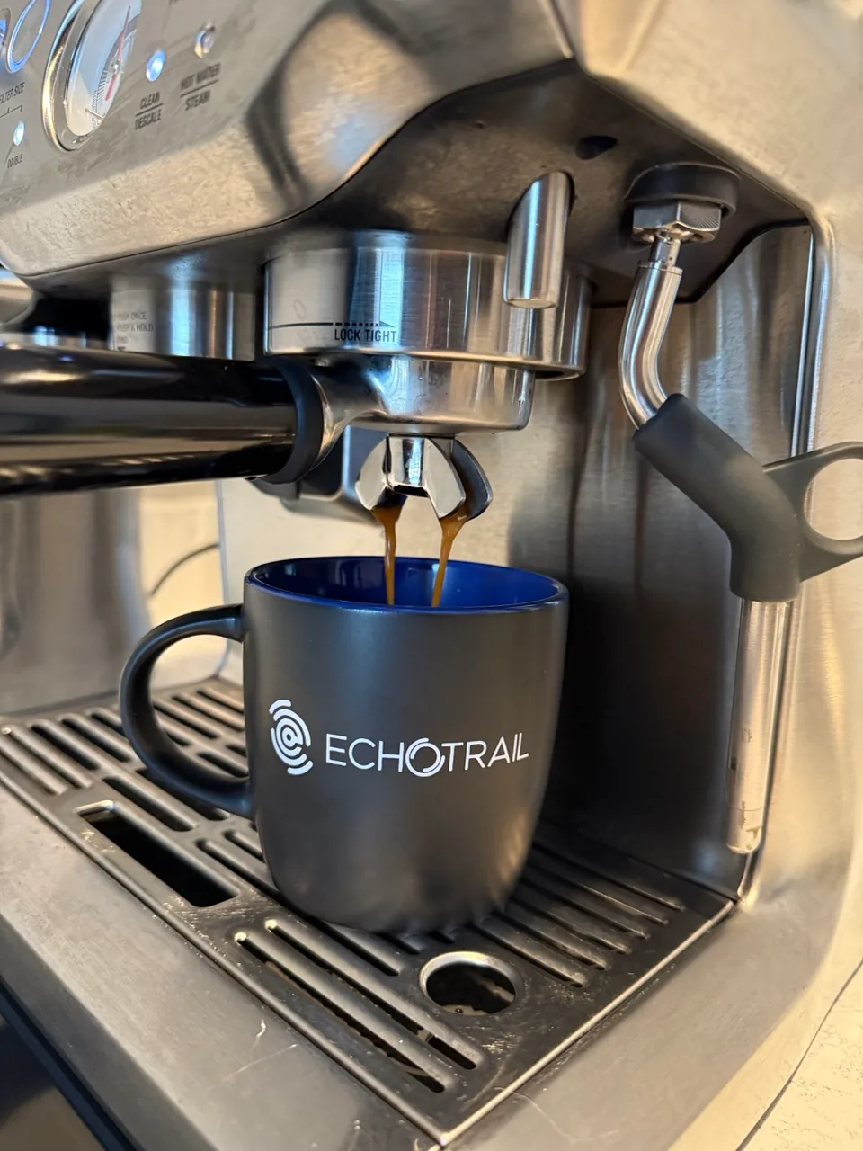 Espresso bar and stocked kitchenette at EchoTrail Coworking